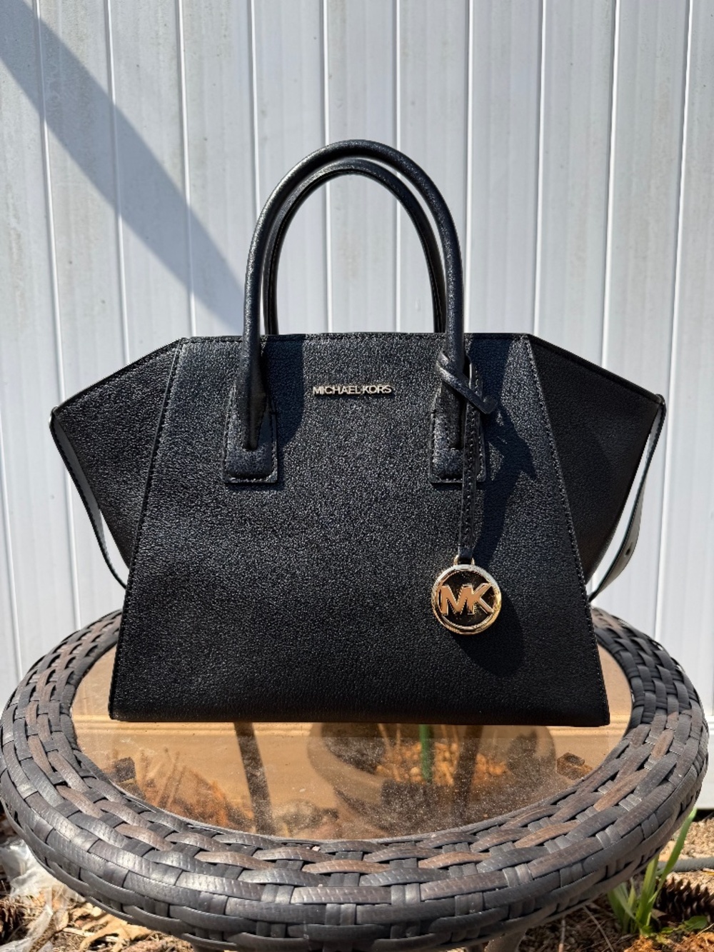Michael Kors Small Avril Leather Top Zip Satchel in Black